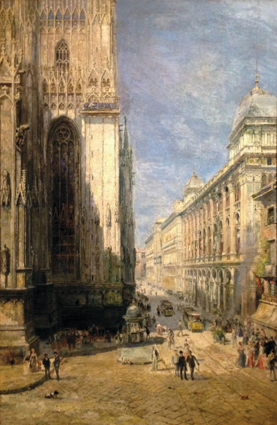 Dipinto di Van Elven - Il Duomo di Milano e la Confetteria Baj