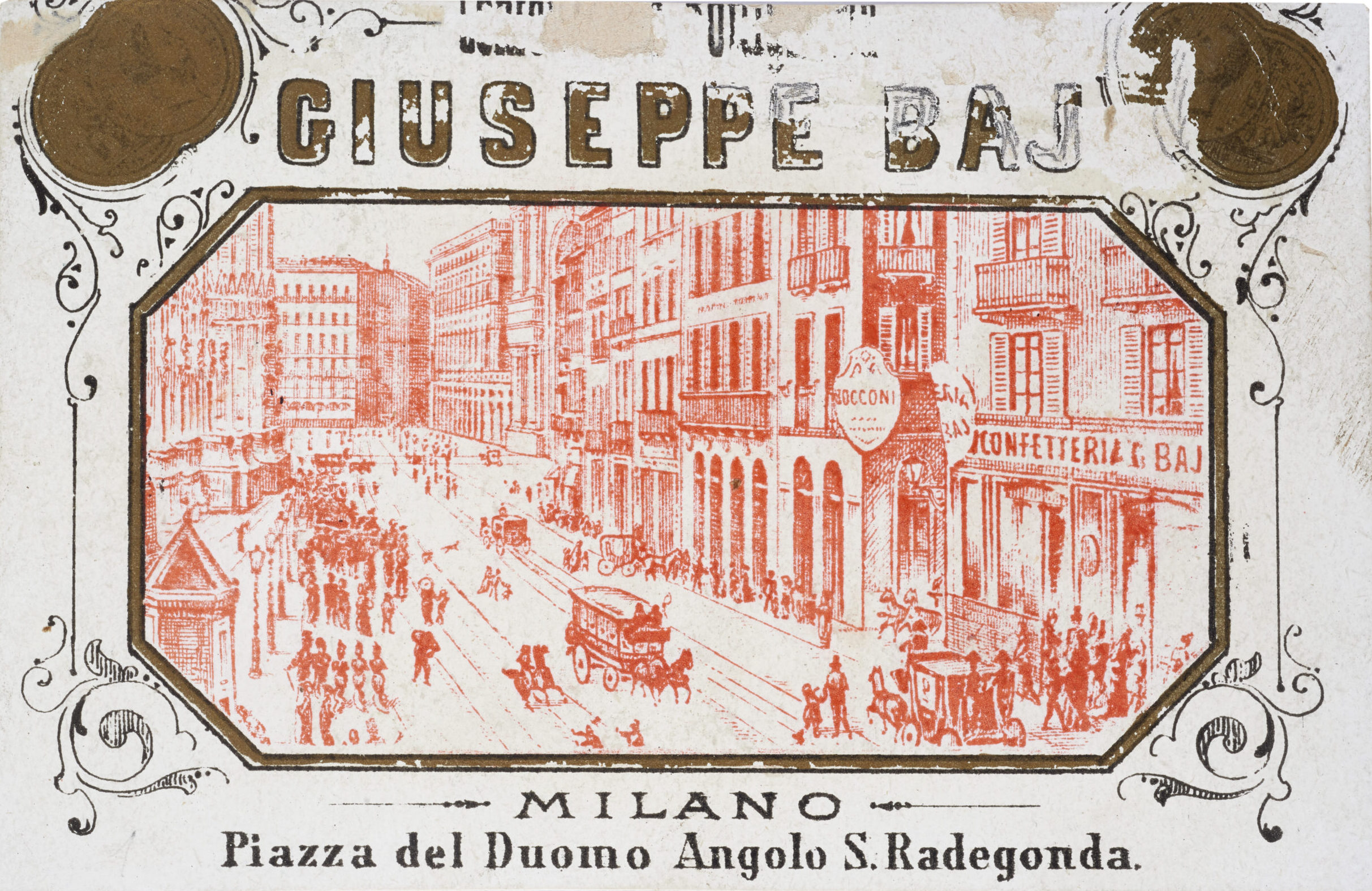 Antica bozza di stampa Giuseppe Baj – Piazza del Duomo angolo via Santa Radegonda
