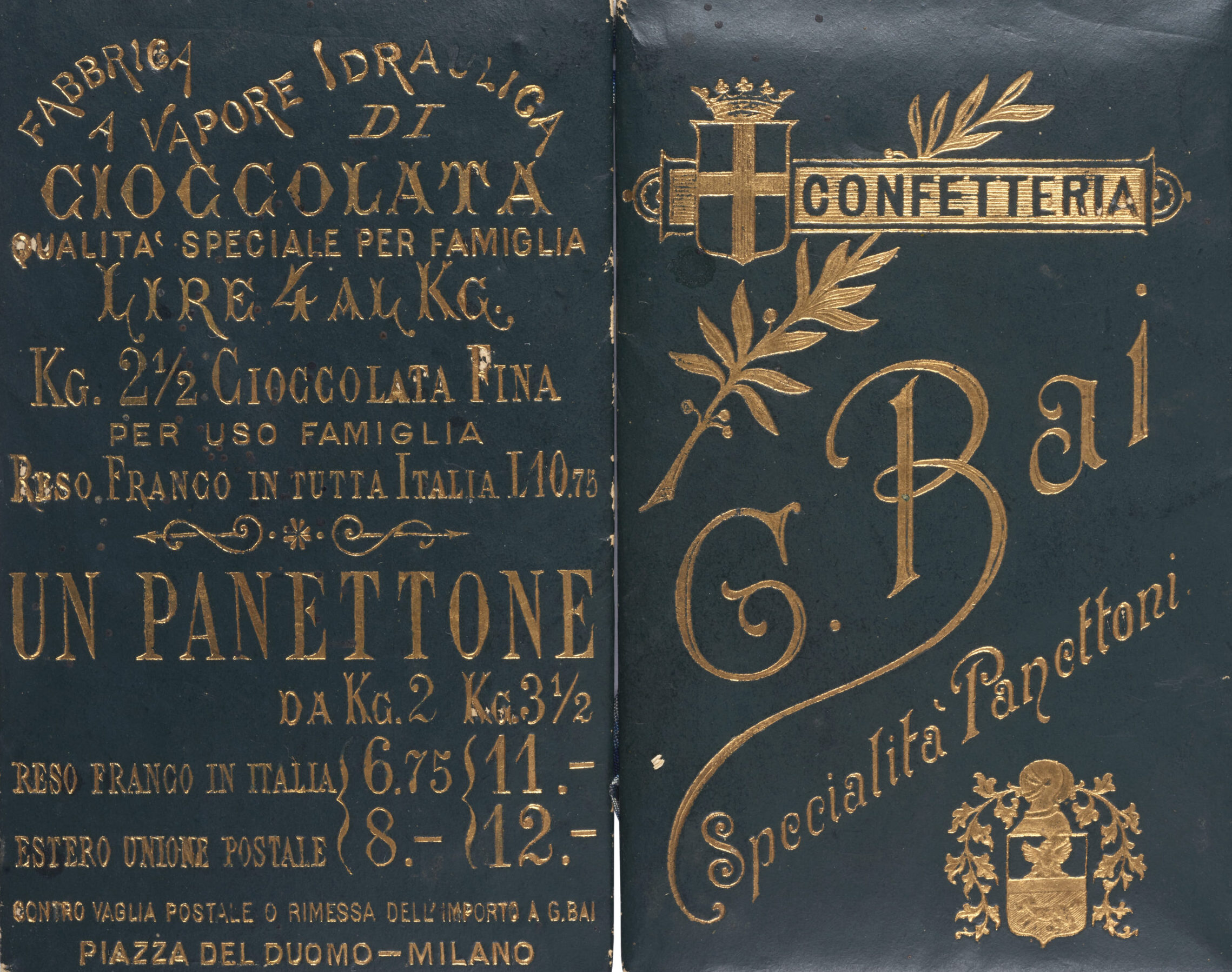 Copertina calendarietto 1894 - Confetteria Baj Specialità Panettoni