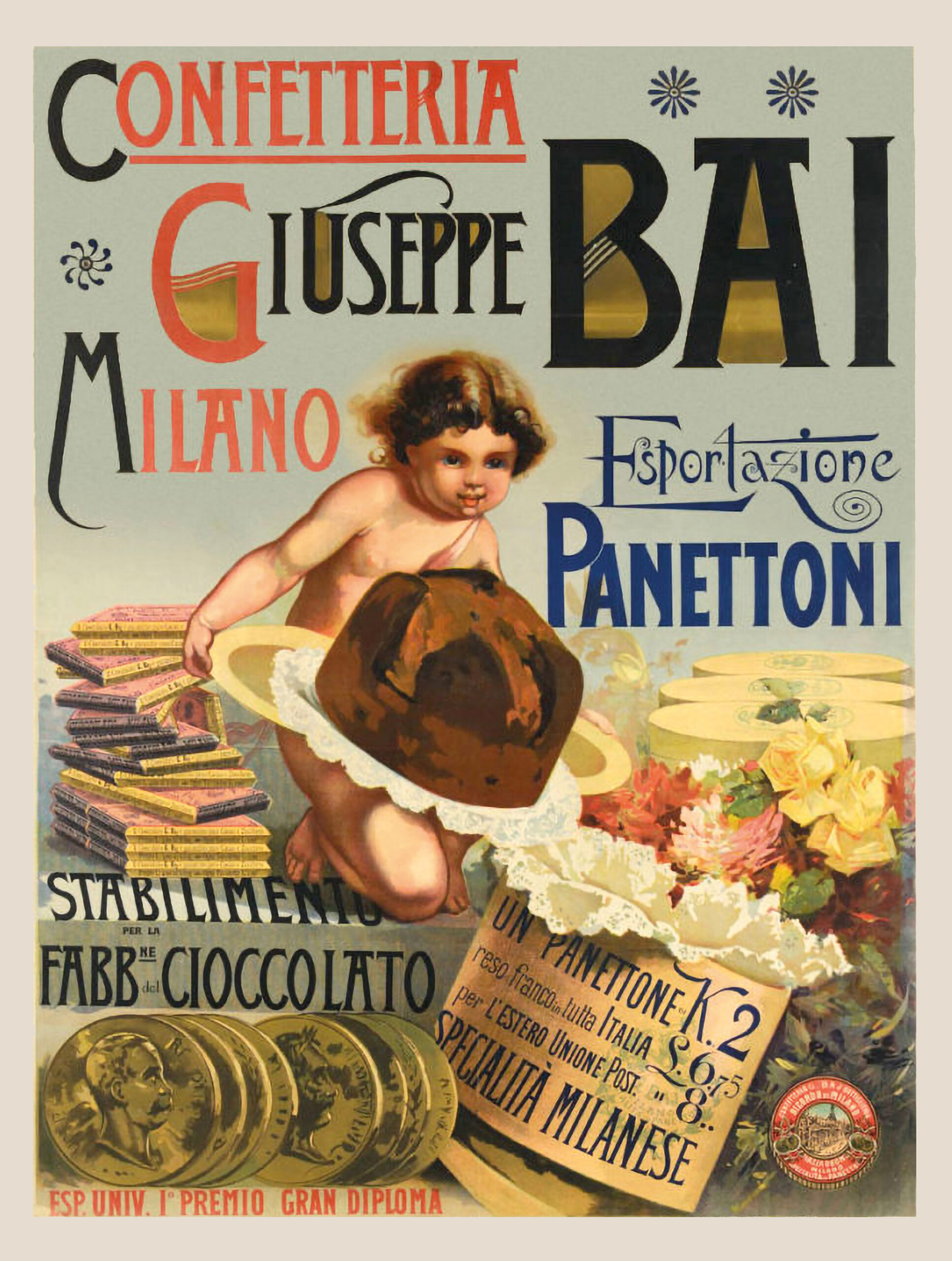 Poster pubblicitario Confetteria Giuseppe Baj Milano - Esportazione di Panettoni Baj